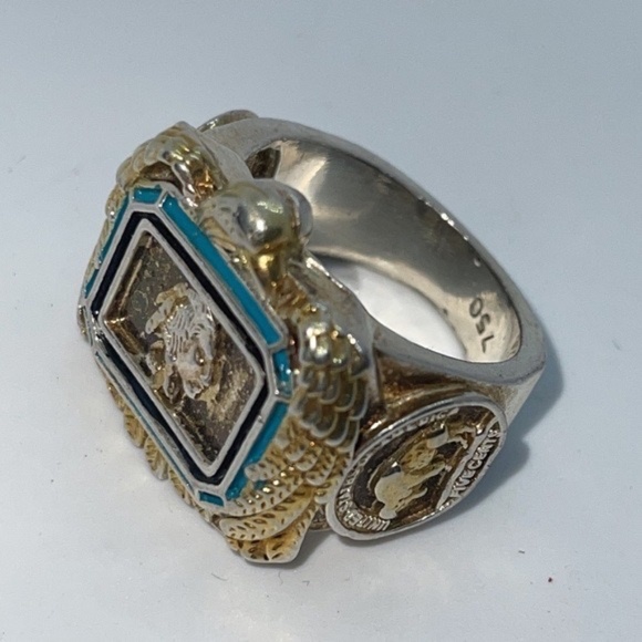 18karat Gold & Sterling Silver Buffalo/Native Ring - Picture 3 of 4